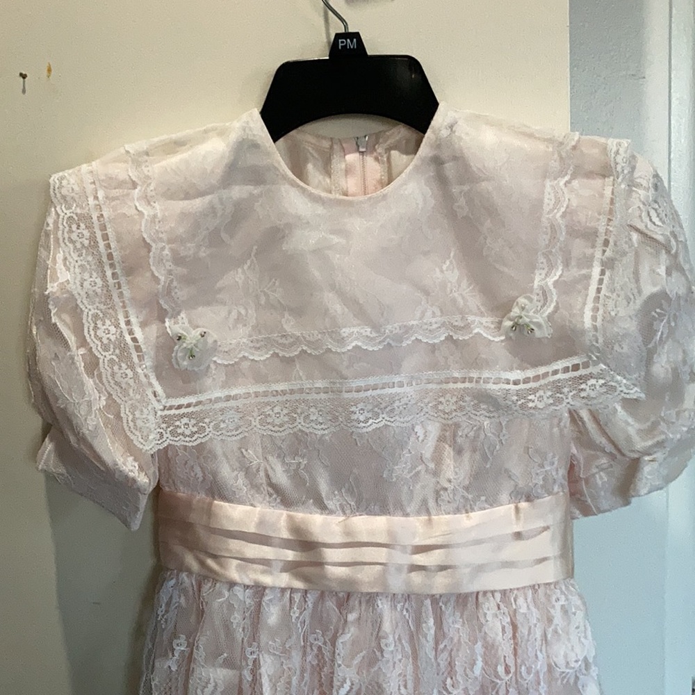Girls' Pink Lace Formal Dress with Satin Sash - Picture 4 of 4